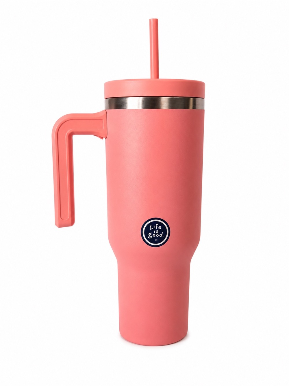 Life Is Good 32oz Tumbler Insulated Thermos Mug Pink Just Add Water Cup Handle - Picture 3 of 7